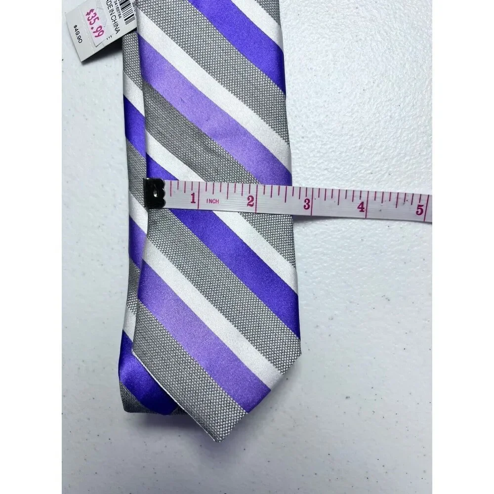 Express Grey Purple‎ Striped Silk Skinny Tie NWT